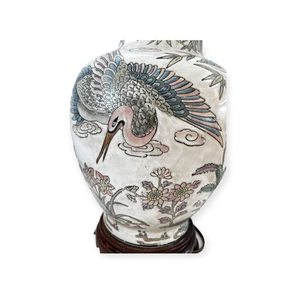 Japanese porcelain table lamp Antique With Wood Base 27" tall - Picture 10 of 13